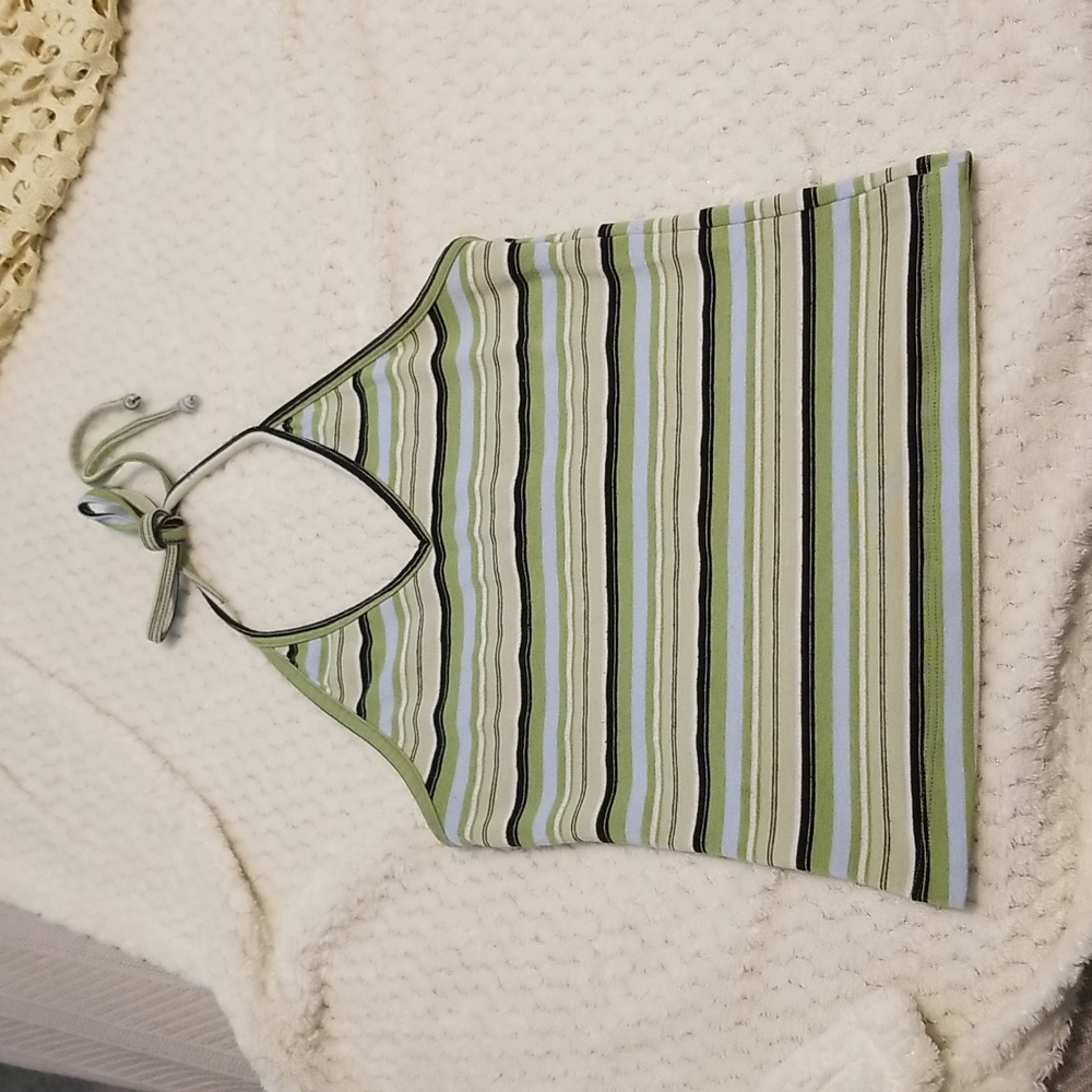 Blue Asphalt Striped Green Halter Top